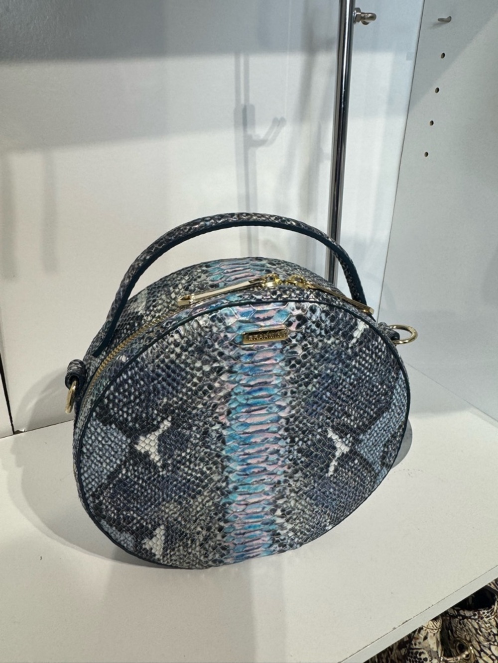 Brahmin lane in marine seville Snake-Print Crossbody Bag in Blue, Gray and Pink